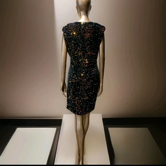 NWT Blue Velvet Sequin Embelissged Bodycon Party Cocktail Mini Dress Sz L - Picture 13 of 16